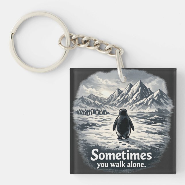 Alone Penguin on Icy Horizon Key Ring (Front)