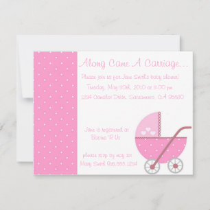 Along Came A Carriage Pink Baby Shower Invitation