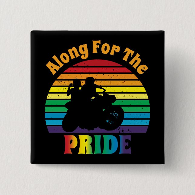 Along for the Pride 70's Motorcycle Rainbow Sunset 15 Cm Square Badge (Front)