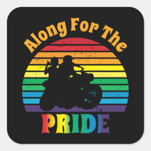 Along for the Pride 70's Motorcycle Rainbow Sunset Square Sticker