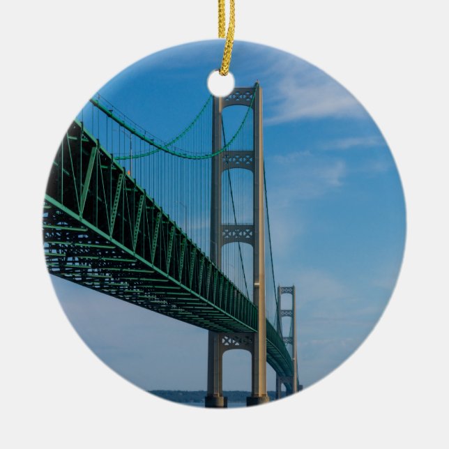 Along Mackinac Bridge Ceramic Tree Decoration (Front)