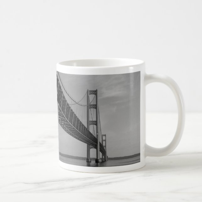 Along Mackinac Bridge Grayscale Coffee Mug (Right)