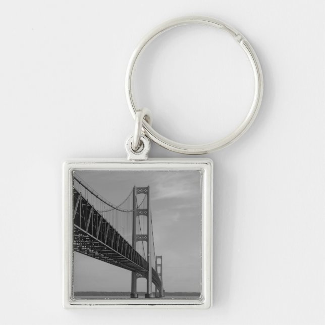 Along Mackinac Bridge Grayscale Key Ring (Front)