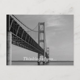 Along Mackinac Bridge Grayscale Postcard