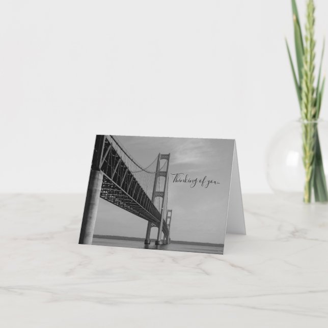 Along Mackinac Bridge Grayscale Thinking Of U Card (Front)
