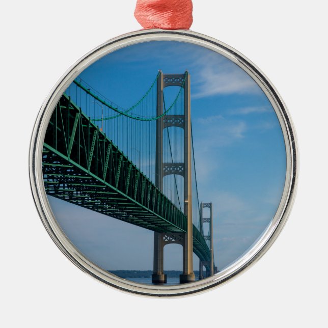 Along Mackinac Bridge Metal Tree Decoration (Front)