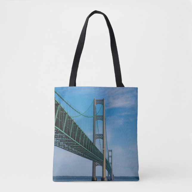 Along Mackinac Bridge Tote Bag (Front)