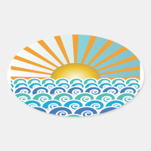 Along the Waves Blue Oval Sticker