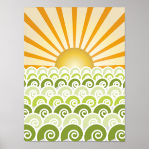 Along the Waves Green Poster