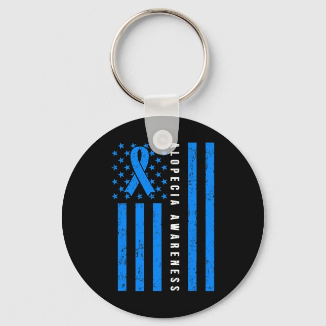 Alopecia Areata Awareness I Wear Blue Ribbon Suppo Key Ring (Front)