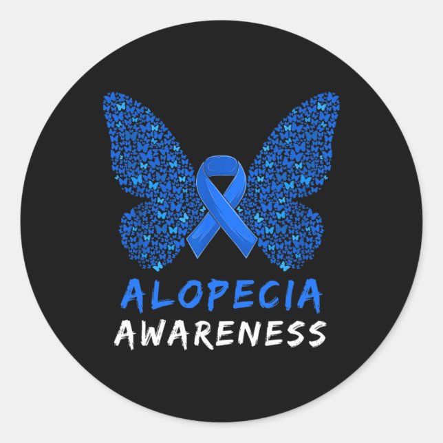 Alopecia Areata Awareness Month Blue Ribbon  Classic Round Sticker (Front)