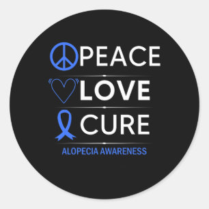Alopecia Areata Awareness Peace Love Cure Hair Los Classic Round Sticker