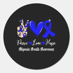 Alopecia Areata Awareness Peace Love Hope Blue Rib Classic Round Sticker
