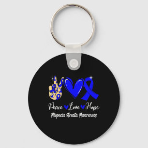 Alopecia Areata Awareness Peace Love Hope Blue Rib Key Ring