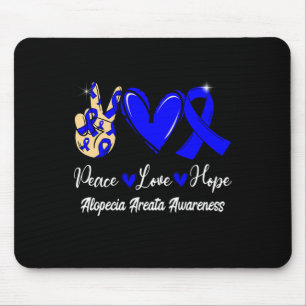 Alopecia Areata Awareness Peace Love Hope Blue Rib Mouse Mat