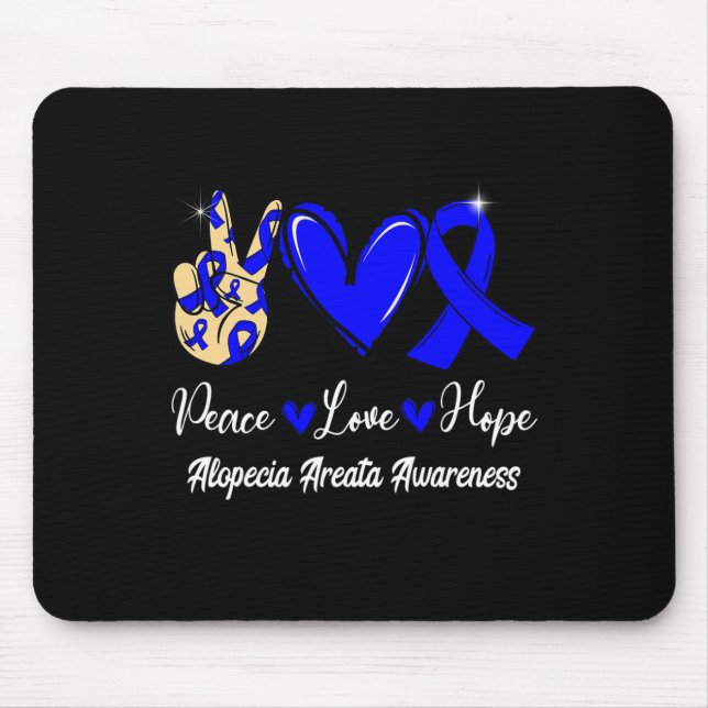 Alopecia Areata Awareness Peace Love Hope Blue Rib Mouse Mat (Front)