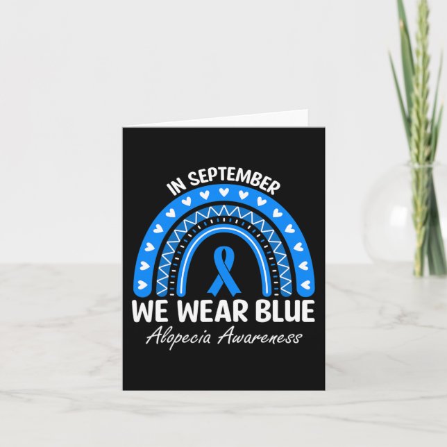 Alopecia Areata Awareness Rainbow I Wear Blue Ribb Card (Front)