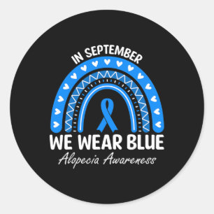 Alopecia Areata Awareness Rainbow I Wear Blue Ribb Classic Round Sticker