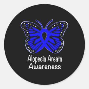 Alopecia Areata Awareness Warrior Support Blue Rib Classic Round Sticker