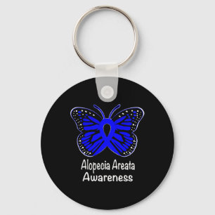 Alopecia Areata Awareness Warrior Support Blue Rib Key Ring