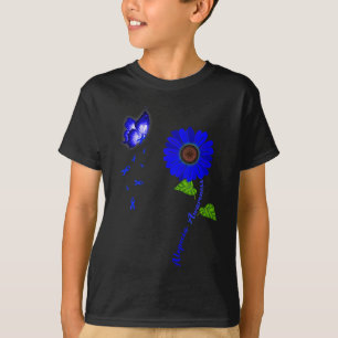 Alopecia Awareness Blue Butterfly Sunflower Ribbon T-Shirt