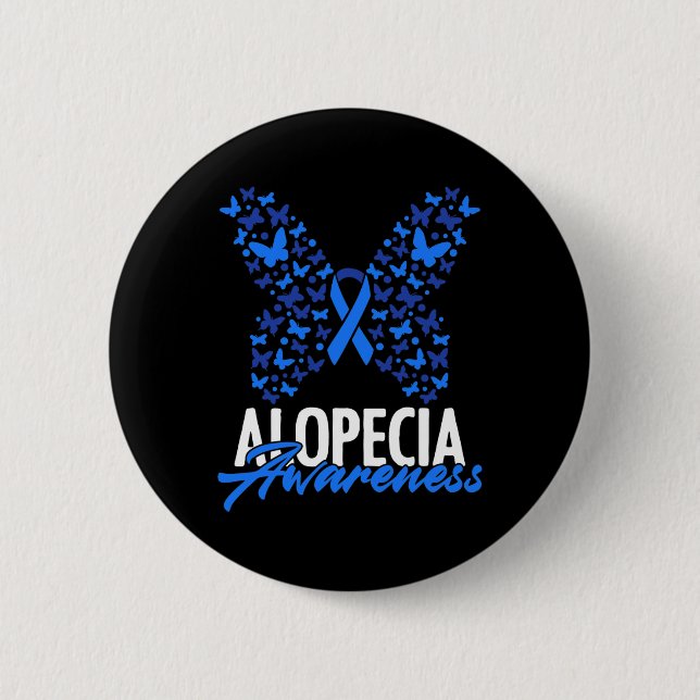 Alopecia Awareness Blue Ribbon Butterfly Alopecia  6 Cm Round Badge (Front)