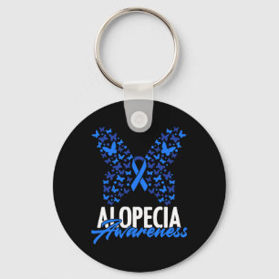 Alopecia Awareness Blue Ribbon Butterfly Alopecia Key Ring