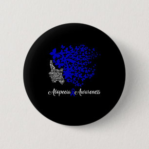 Alopecia Awareness Blue Ribbon Hair Loss Butterfly 6 Cm Round Badge