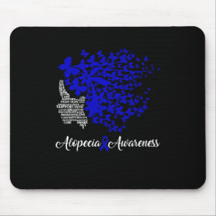 Alopecia Awareness Blue Ribbon Hair Loss Butterfly Mouse Mat