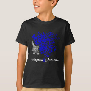 Alopecia Awareness Blue Ribbon Hair Loss Butterfly T-Shirt