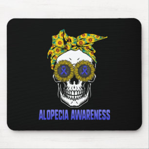 Alopecia Awareness Blue Ribbon Hair Loss Skull Sun Mouse Mat