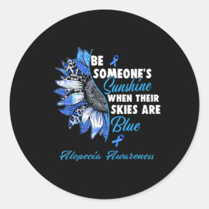 Alopecia Awareness Blue Ribbon Sunflower Classic Round Sticker