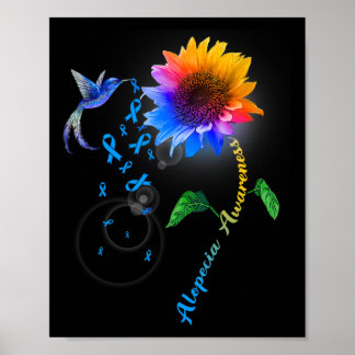 Alopecia Awareness Blue Sunflower Hummingbird  Poster