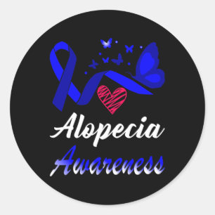 Alopecia Awareness Butterflies Blue Ribbon Support Classic Round Sticker