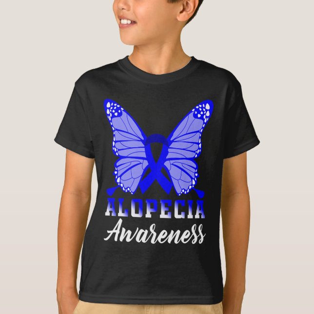 Alopecia Awareness Butterflies Blue Ribbon Support T-Shirt (Front)
