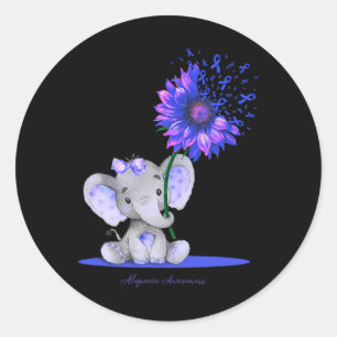 ALOPECIA AWARENESS Cute Elephant Sunflower Blue Ri Classic Round Sticker