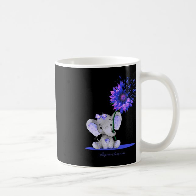 ALOPECIA AWARENESS Cute Elephant Sunflower Blue Ri Coffee Mug (Right)