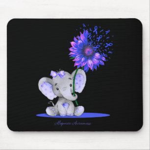 ALOPECIA AWARENESS Cute Elephant Sunflower Blue Ri Mouse Mat