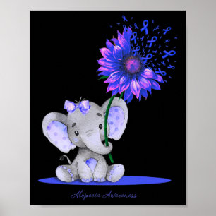 ALOPECIA AWARENESS Cute Elephant Sunflower Blue Ri Poster