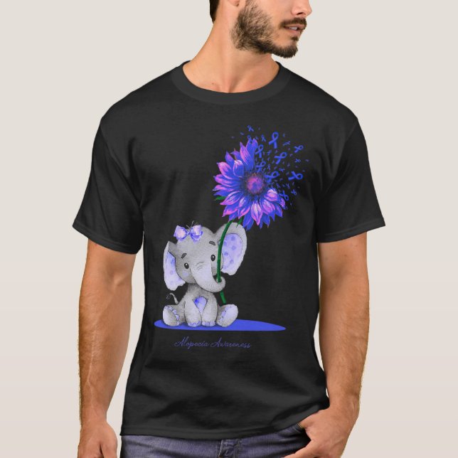 ALOPECIA AWARENESS Cute Elephant Sunflower Blue Ri T-Shirt (Front)