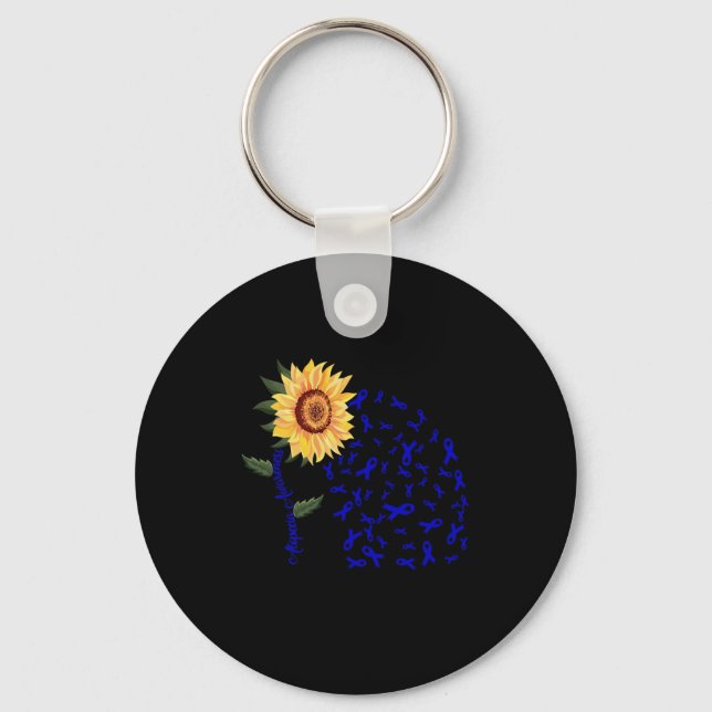 Alopecia Awareness Dark Blue Ribbon Hair Loss Sunf Key Ring (Front)