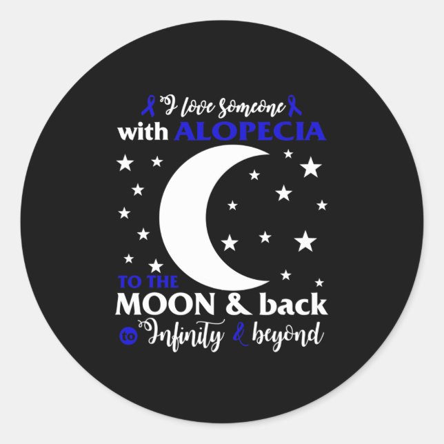 Alopecia Awareness Dark Blue Ribbon Hair Loss Supp Classic Round Sticker (Front)