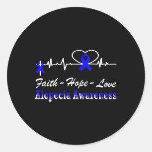 Alopecia Awareness Heartbeat Christian Cross Blue Classic Round Sticker
