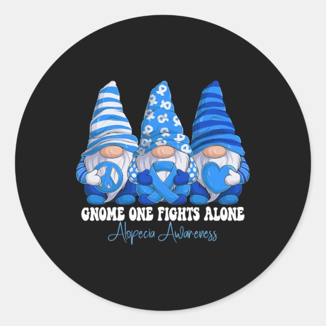 Alopecia Awareness Month Blue Ribbon Gnomies Suppo Classic Round Sticker (Front)