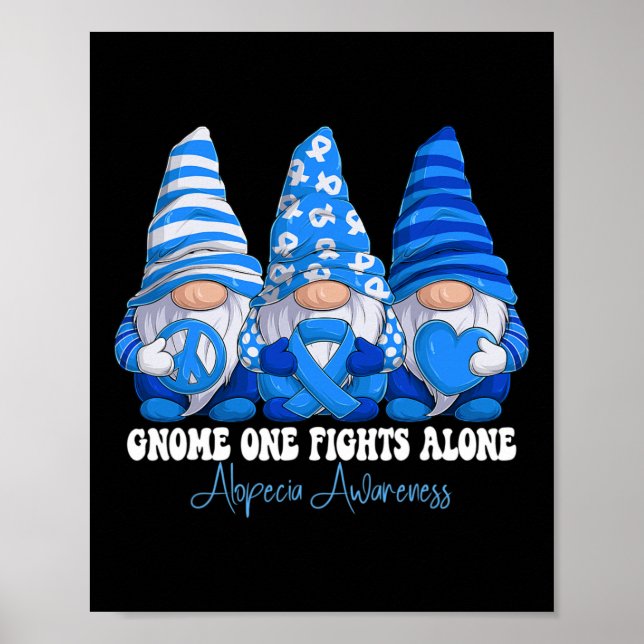 Alopecia Awareness Month Blue Ribbon Gnomies Suppo Poster (Front)