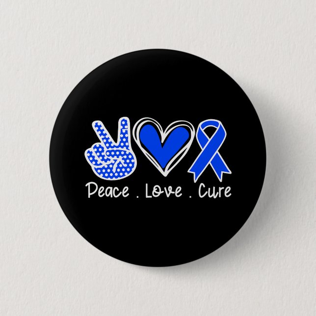 Alopecia Awareness Month Blue Ribbon Peace Love Cu 6 Cm Round Badge (Front)