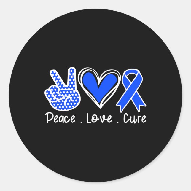 Alopecia Awareness Month Blue Ribbon Peace Love Cu Classic Round Sticker (Front)