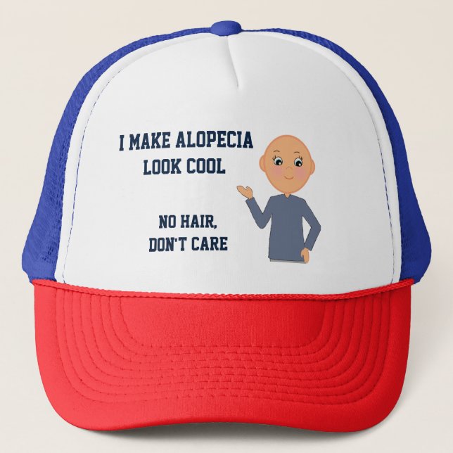 Alopecia Awareness, No Hair, Don't Care Trucker Hat (Front)
