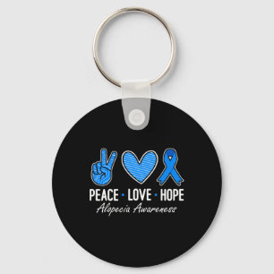 Alopecia Awareness Peace Love Hope I Wear Blue Rib Key Ring