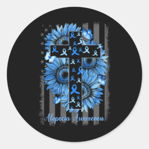 Alopecia Awareness Sunflower American Flag Classic Round Sticker